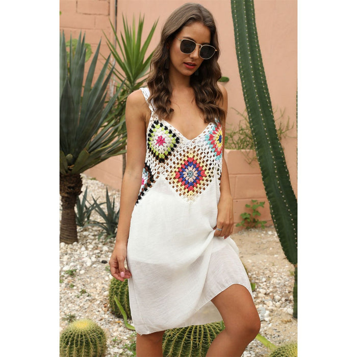 Geometric V-Neck Spaghetti Strap Cover Up Dress