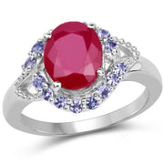 Bids.com 4.03 Carat Genuine Glass Filled Ruby & Tanzanite .925 Sterling Silver Ring Rings