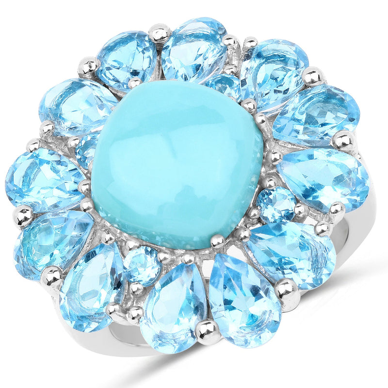Bids.com 9.50 Carat Genuine Turquoise and Swiss Blue Topaz .925 Sterling Silver Ring Rings