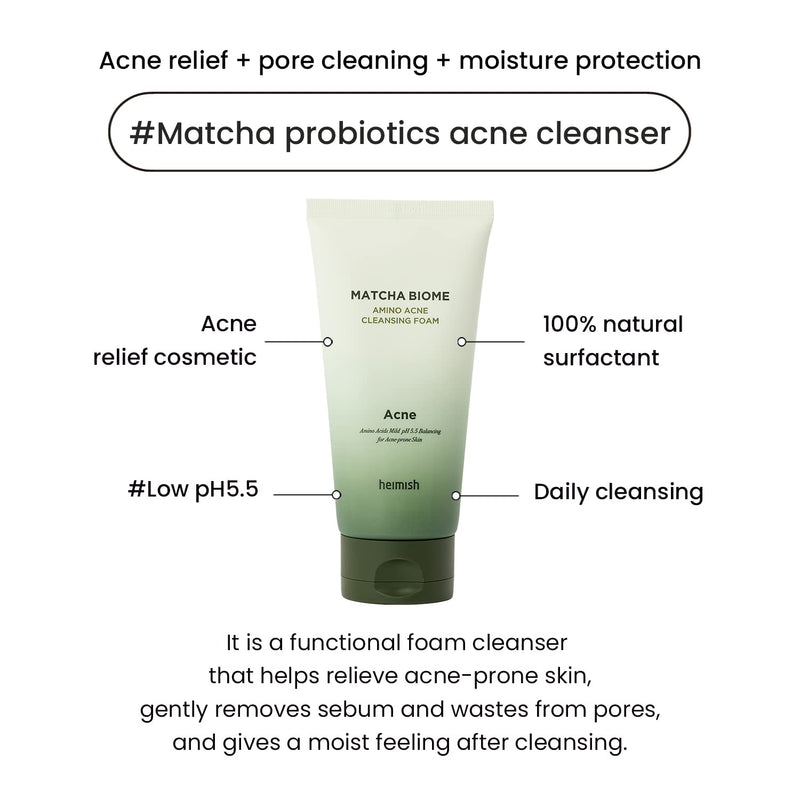 AsiaBeautyMall Heimish Matcha Biome Amino Acne Cleansing Foam Face Cleanser