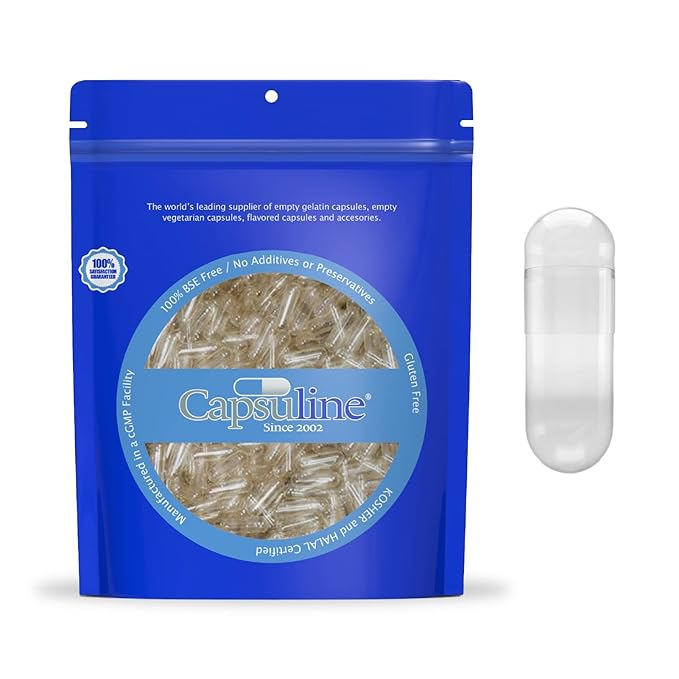Capsuline CLEAR SIZE 00 EMPTY GELATIN CAPSULES BY CAPSULINE - 1000 COUNT - GELATIN CAPSULES - 1000 Medical Supplies