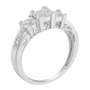 Bids.com 10K White Gold 1/2 Cttw Brilliant & Baguette Cut Diamond 3 Stone Design with 3 Square Clusters Engagement Ring (H-I Color, SI2-I1 Clarity) - Size 6-3/4 Rings