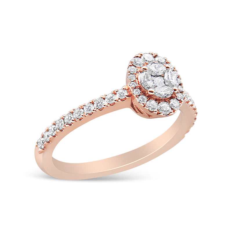 Bids.com 18K Rose Gold 1/2 Cttw Composite Marquise Composite Diamond Oval Shaped Halo Engagement Ring (F-G Color, VS1-VS2 Clarity) - Ring Size 7 Rings