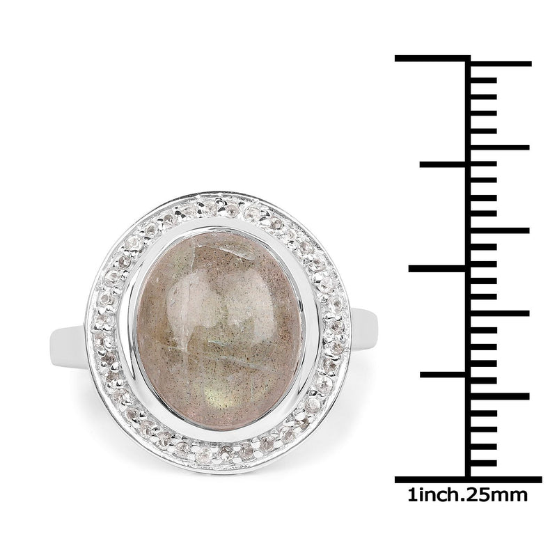 Bids.com 5.43 Carat Genuine Labradorite and White Topaz .925 Sterling Silver Ring Rings