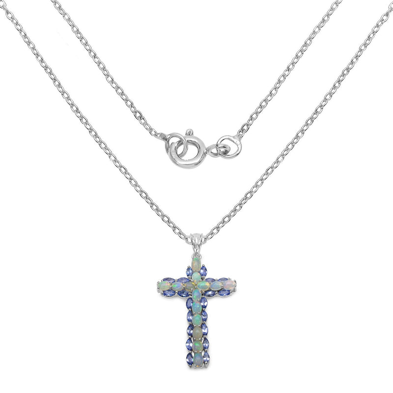 Bids.com 3.32 Carat Genuine Ethiopian Opal and Tanzanite .925 Sterling Silver Pendant Pendants