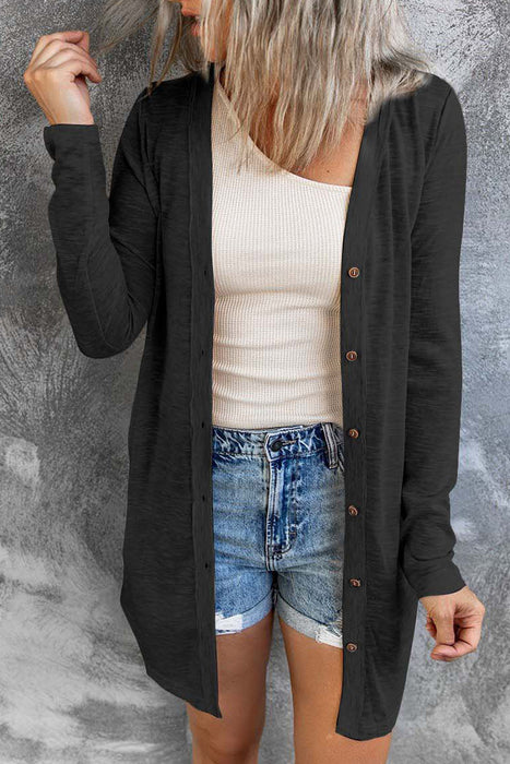 Open-Front Buttons Cardigan