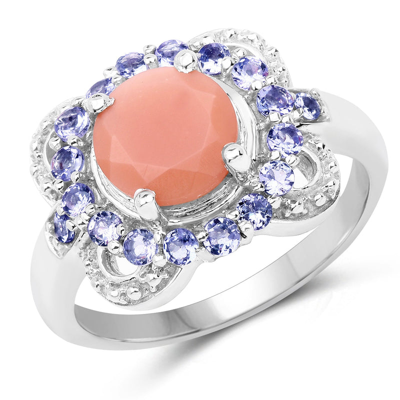 Bids.com 2.87 Carat Genuine Peach Moonstone and Tanzanite .925 Sterling Silver Ring Rings