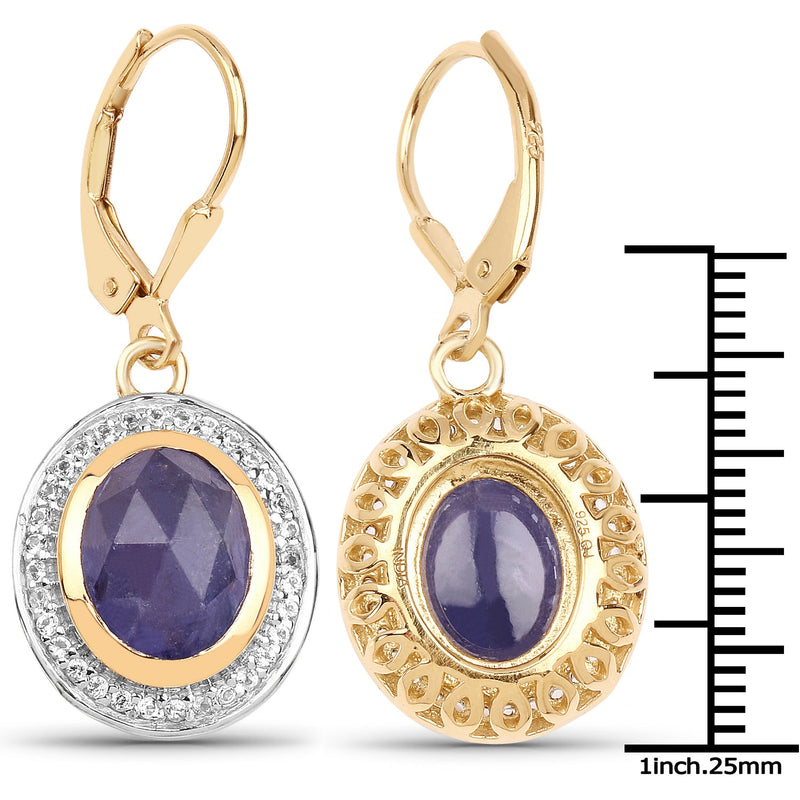 Bids.com 14K Yellow Gold Plated 7.42 Carat Genuine Tanzanite and White Topaz .925 Sterling Silver Earrings Earrings