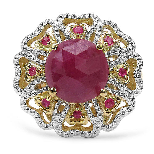 Bids.com 14K Yellow Gold Plated 5.56 Carat Genuine Pink Sapphire, Ruby & White Diamond .925 Sterling Silver Ring Rings
