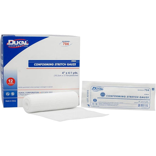 Dukal DUKAL Sterile Conforming Stretch Gauze Bandage Roll, 4 in x 4.1 yds (12 Count Box) Medical Tape & Bandages