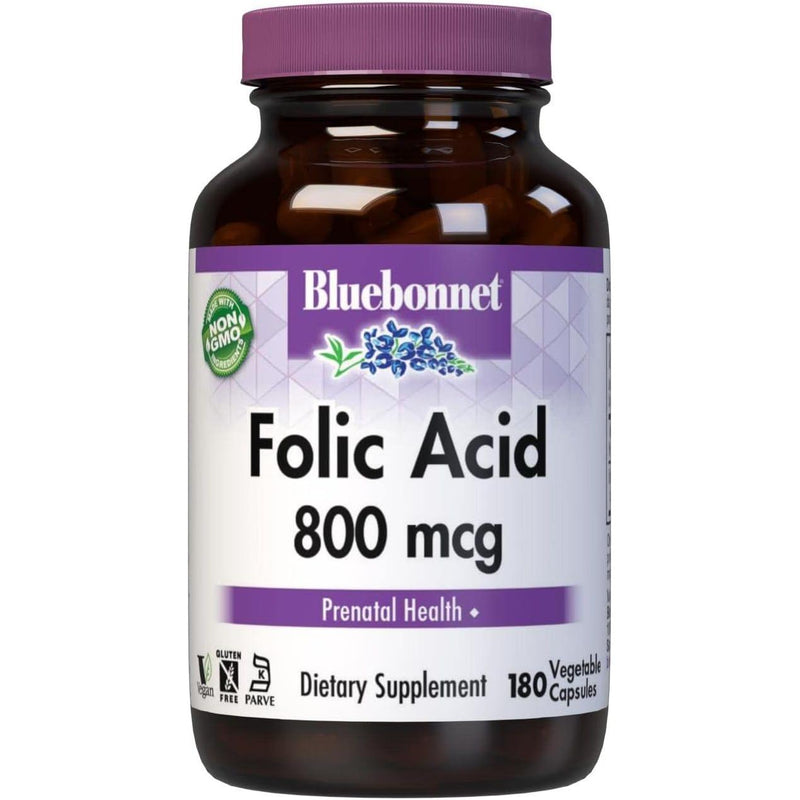 Bluebonnet Bluebonnet Nutrition - Folic Acid 800 mg.  90 Vegetarian Capsules Vitamins & Supplements
