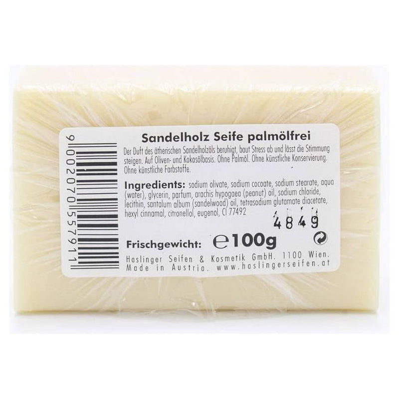 Haslinger Haslinger Sandelholz Sandalwood Palm Oil Free Soap 100g Bar Soap