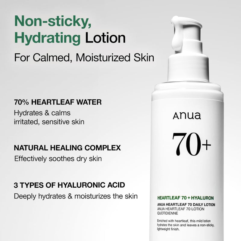 AsiaBeautyMall ANUA Heartleaf 70+ Hyaluron Daily Lotion Moisturizer White Smoke