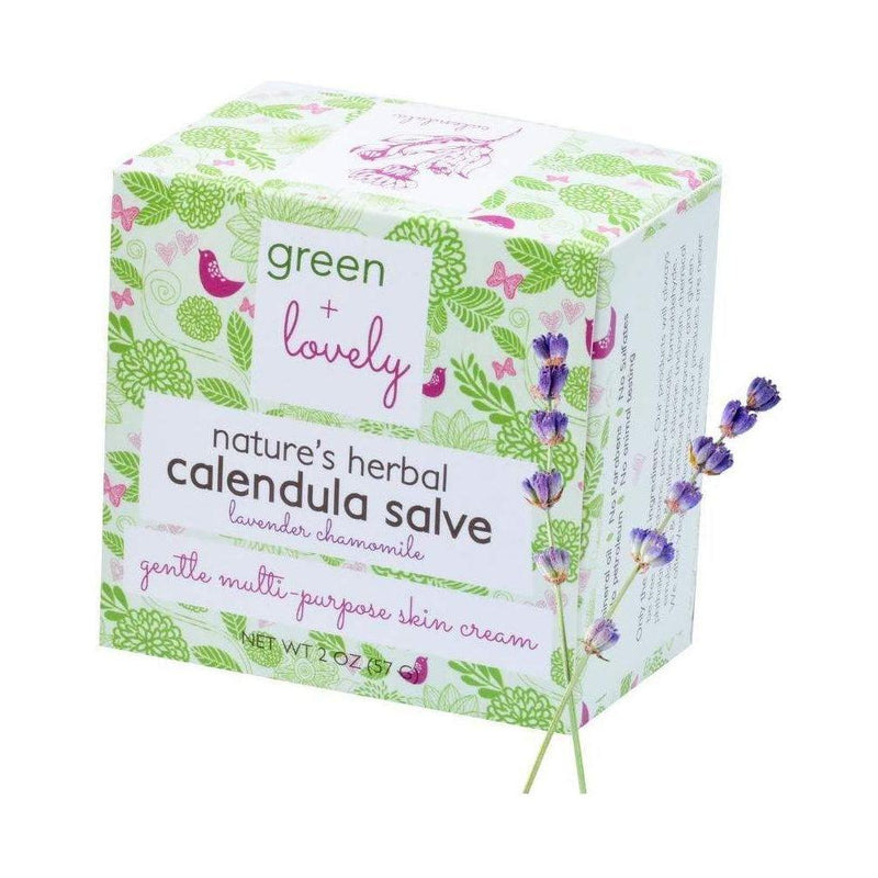 Green + Lovely Nature's Herbal Calendula Salve, Lavender Chamomile - Eczema Cream - Multi-use Skin Cream, 2 oz Nature's Herbal Calendula Salve. Healing Ointment.