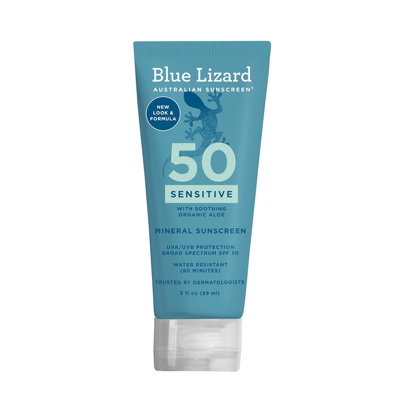 Blue Lizard Blue Lizard Sensitive Mineral Sunscreen SPF 50, Protección UVA/UVB, Resistente al Agua, Sin Fragancias - Tubo de 3 oz Skin Care