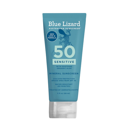 Blue Lizard Blue Lizard Sensitive Mineral Sunscreen SPF 50, Protección UVA/UVB, Resistente al Agua, Sin Fragancias - Tubo de 3 oz Skin Care