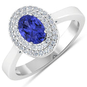 Bids.com 0.91 Carat Genuine Tanzanite and White Diamond 14K White Gold Ring Rings