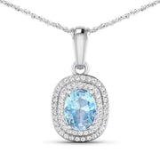 Bids.com 1.35 Carat Genuine Aquamarine and White Diamond 14K White Gold Pendant Pendants