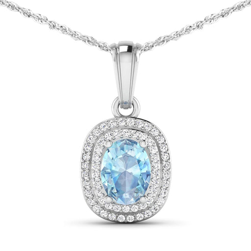Bids.com 1.35 Carat Genuine Aquamarine and White Diamond 14K White Gold Pendant Pendants