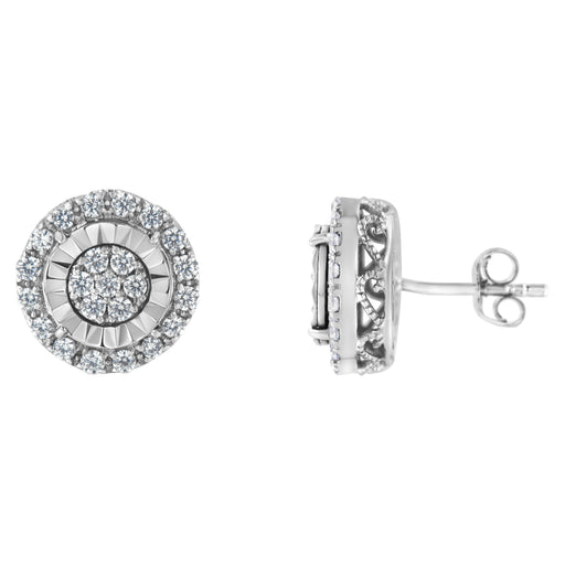Bids.com Sterling Silver Diamond Cluster Earrings (1 cttw, I-J Color, I2-I3 Clarity) Earrings