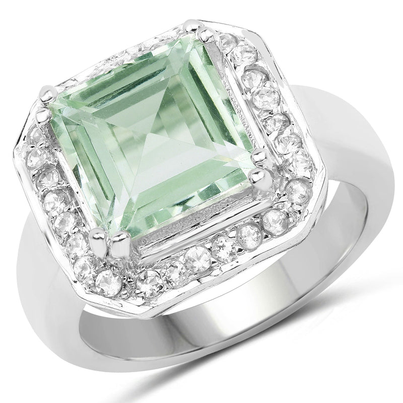 Bids.com 5.21 Carat Genuine Green Amethyst and White Topaz .925 Sterling Silver Ring Rings