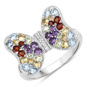 Bids.com 1.18 Carat Genuine Multi Stones .925 Sterling Silver Ring Rings