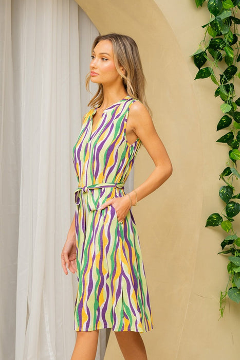 Sew In Love Stripe Tied Sleeveless Dress with Side Pockets