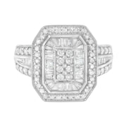 Bids.com .925 Sterling Silver Round and Baguette Diamond Cathedral Ring (0.75 Cttw, H-I Color, I2-I3 Clarity) - Size 7 Rings