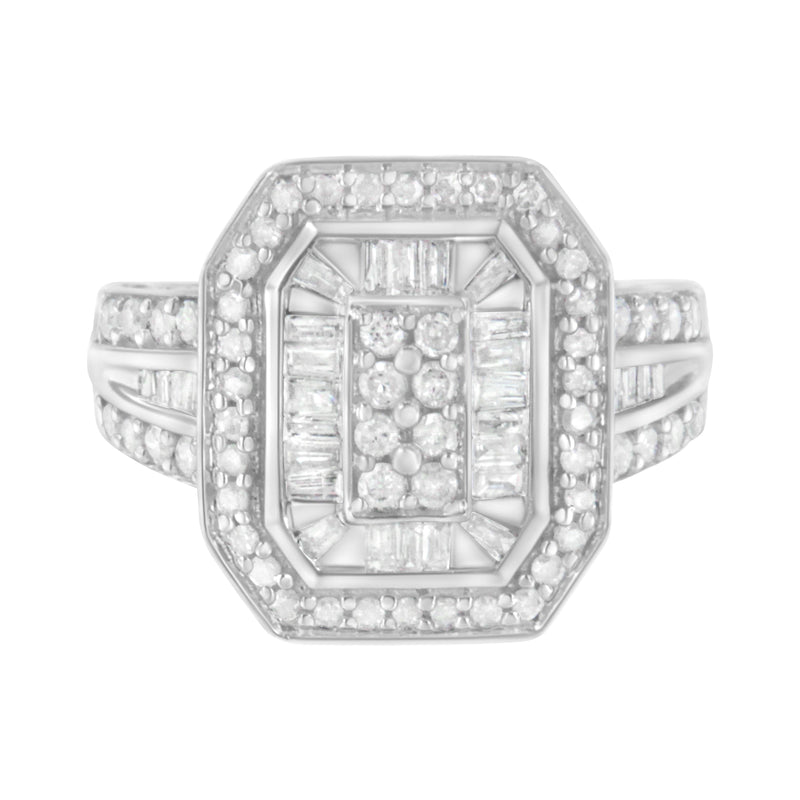 Bids.com .925 Sterling Silver Round and Baguette Diamond Cathedral Ring (0.75 Cttw, H-I Color, I2-I3 Clarity) - Size 7 Rings