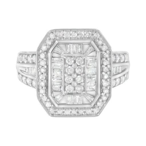Bids.com .925 Sterling Silver Round and Baguette Diamond Cathedral Ring (0.75 Cttw, H-I Color, I2-I3 Clarity) - Size 7 Rings