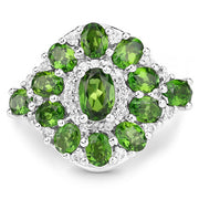 Bids.com 2.77 Carat Genuine Chrome Diopside and White Zircon .925 Sterling Silver Ring Rings