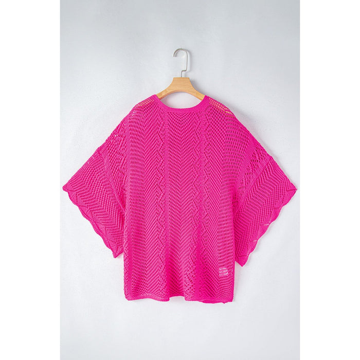 Openwork Round Neck Half Sleeve Knit Top