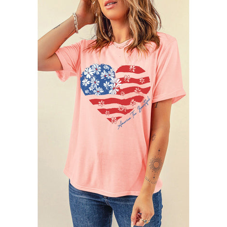 Heart Round Neck Short Sleeve T-Shirt