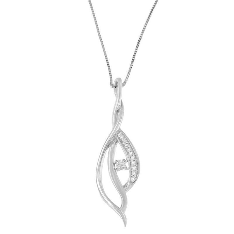 Bids.com Espira 10K White Gold Round Diamond Accented Open Cascade Twist 18" Pendant Necklace (1/10 Cttw, J-K Color, I1-I2 Clarity) Necklaces
