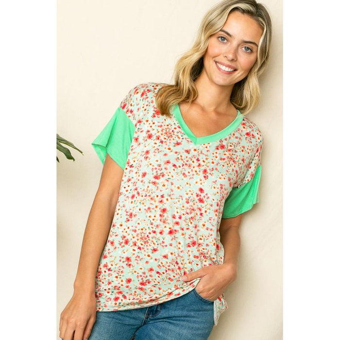 Dizzy Floral Solid Mix Boxy Top