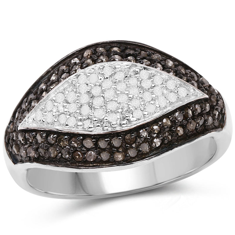 Bids.com 0.50 Carat Genuine Champagne Diamond and White Diamond .925 Sterling Silver Ring Rings