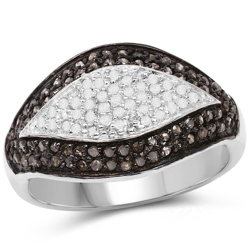 Bids.com 0.50 Carat Genuine Champagne Diamond and White Diamond .925 Sterling Silver Ring Rings