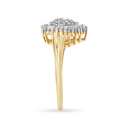 Bids.com 10K Yellow Gold 1/2 Cttw Round & Baguette Cut Diamond Pear Shaped Domed PavÃ© Cluster with Halo Cocktail Ring (J-K Color, I1-I2 Clarity) - Size 4-1/4 Rings