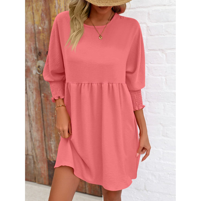 Round Neck Lantern Sleeve Mini Dress