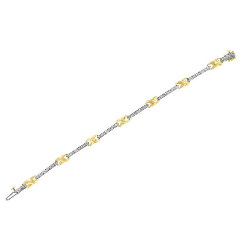 Bids.com 10K Yellow Gold 1.00 Cttw Pave Set Diamond Bar and  X-Link 7" Bracelet (I-J Color, I3 Quality) Bracelets