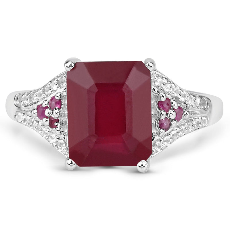 Bids.com 4.49 Carat Glass Filled Ruby and White Topaz .925 Sterling Silver Ring Rings