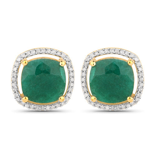 Bids.com 4.40 Carat Dyed Emerald and White Diamond .925 Sterling Silver Earrings Earrings