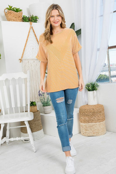 Plus Two Tone Rib Stripe Basic Top