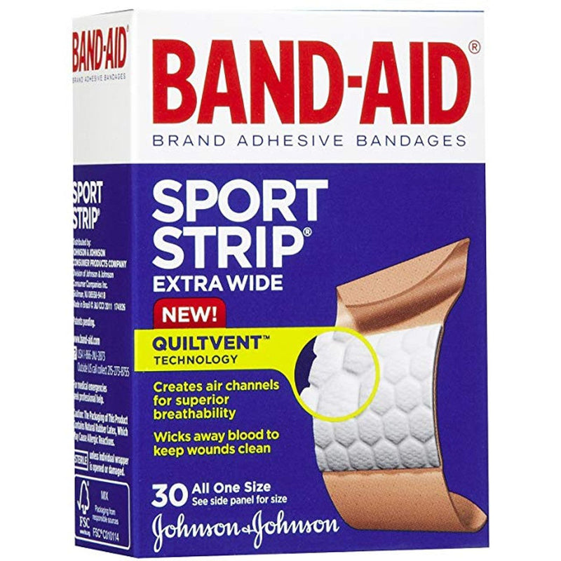 Band-Aid Brand Band-Aid Brand Sport Strip Extra Wide All One Size Adhesive Bandages 30 Ct Box Medical Tape & Bandages White Smoke