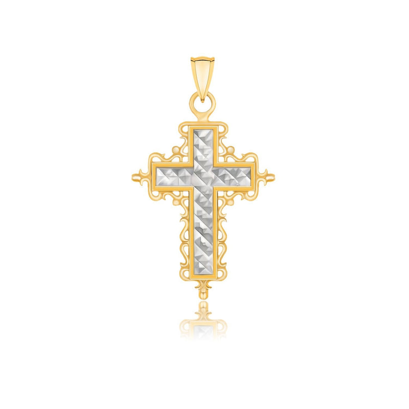 Bids.com 14k Two-Tone Gold Diamond Cut and Baroque Inspired Cross Pendant Pendants