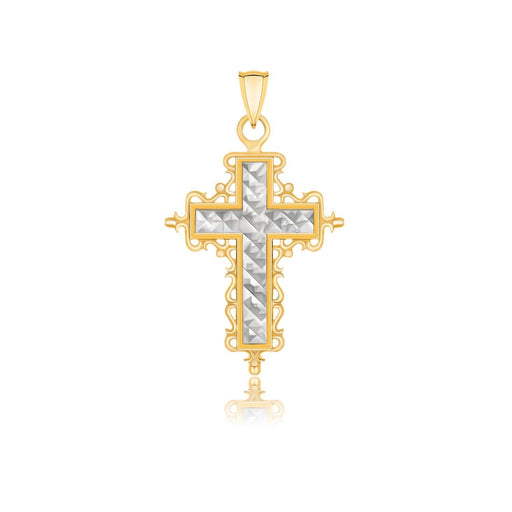 Bids.com 14k Two-Tone Gold Diamond Cut and Baroque Inspired Cross Pendant Pendants