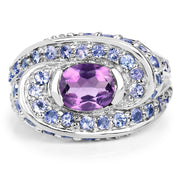 Bids.com 2.76 Carat Genuine Amethyst and Tanzanite .925 Sterling Silver Ring Rings
