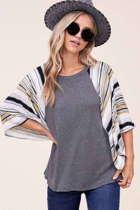 Plus Waffle Stripe Mix Kimono Top