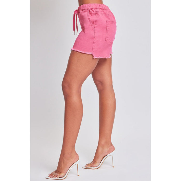 Drawstring Raw Hem Shorts in Pink