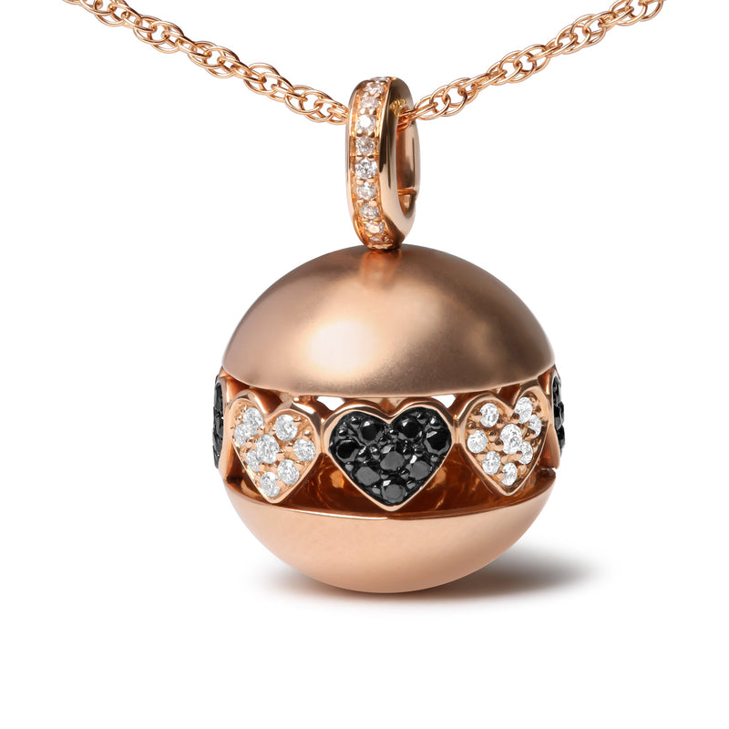 Bids.com 18K Rose Gold 3/8 Cttw Black and White Diamond Ball with Filigree Heart and Cluster Design 18" Pendant Necklace (Black and G-H Color, SI1-SI2 Clarity) Necklaces